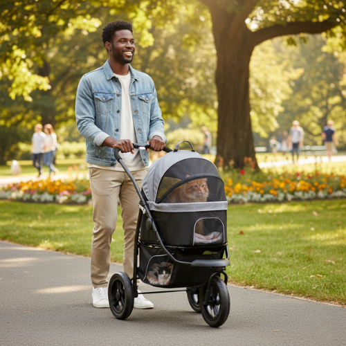Poussette pour animaux avec sac de transport amovible et espace de rangement