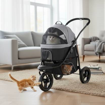 Poussette pour animaux avec sac de transport amovible et espace de rangement