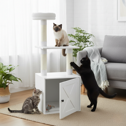 Arbre à chat avec bac à litière intégré