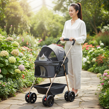 Poussette pliable pour animaux de compagnie avec sac de transport