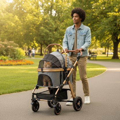 Poussette pour chat avec cabine amovible