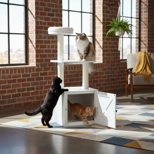 Arbre à chat avec bac à litière intégré