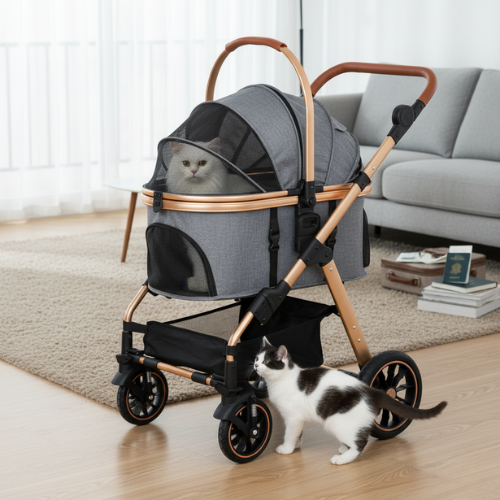 Poussette pour chat avec cabine amovible