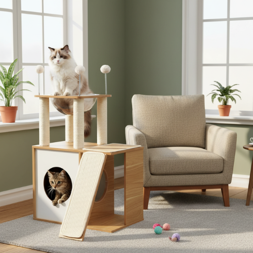 Structure en bois pour chats d'intérieur