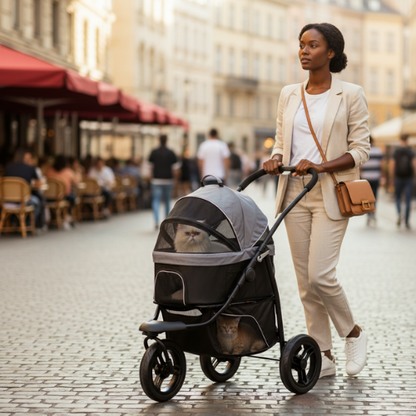 Poussette pour animaux avec sac de transport amovible et espace de rangement