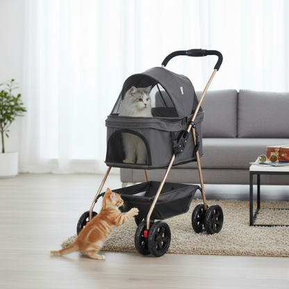 Poussette pliable pour animaux de compagnie avec sac de transport
