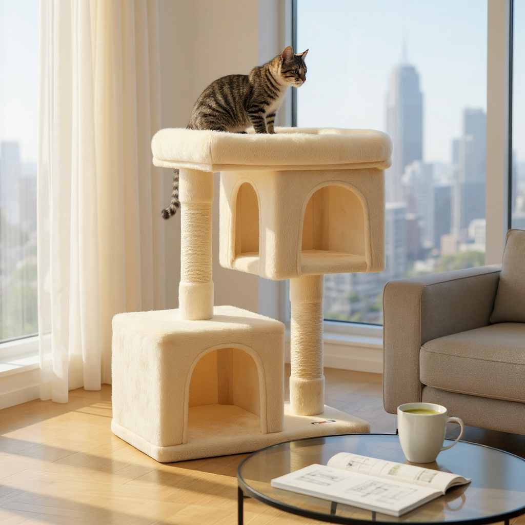 Arbre à chat d’intérieur double niveau