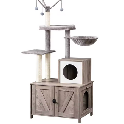 Arbre à chat d’intérieur avec meuble intégré et bacs à litière