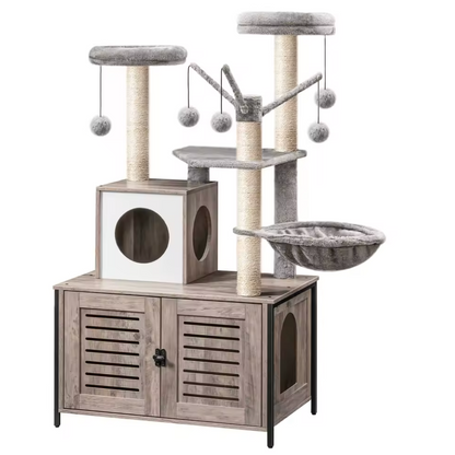 Arbre à chat d’intérieur avec meuble intégré et bacs à litière