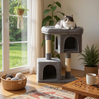 Arbre à chat d’intérieur double niveau